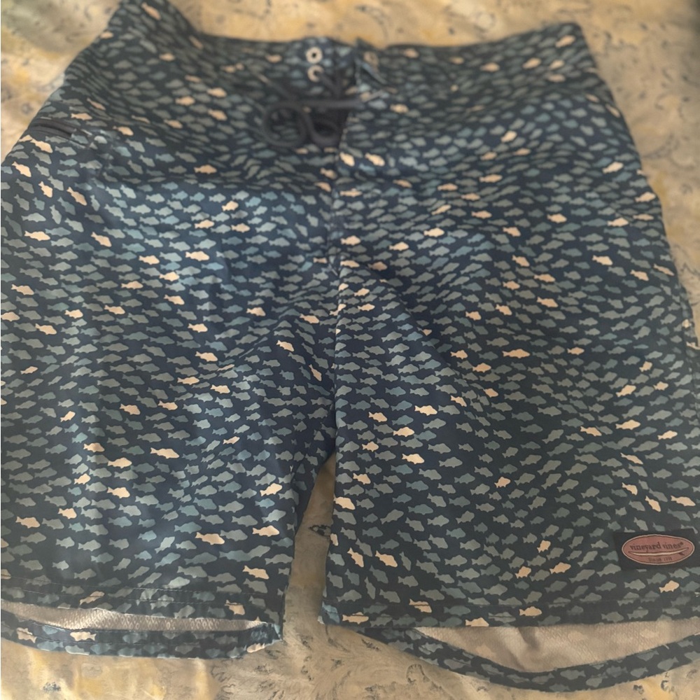 Vineyard Vines Blue Fish Print Swim Trunks